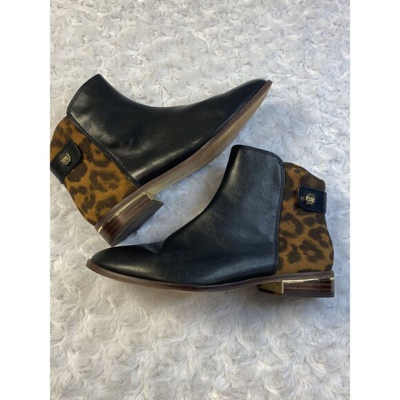 Louise et Cie Shoes - Louise Et Cie Leather Booties Size 7 Black Cheetah Gold Details Stunning Flat